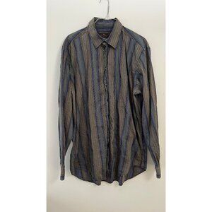 ETRO MILANO BUTTON DOWN SILK BLEND STRIPED DRESS SHIRT 44 L